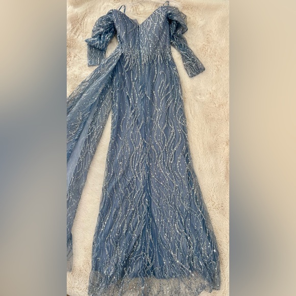 NWOT Couture Gray-Blue Gown - Picture 5 of 7